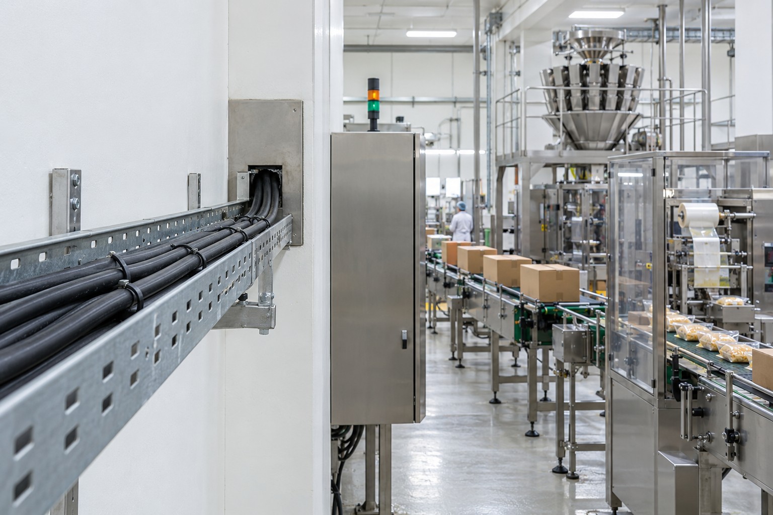 Packing-line cable entry.