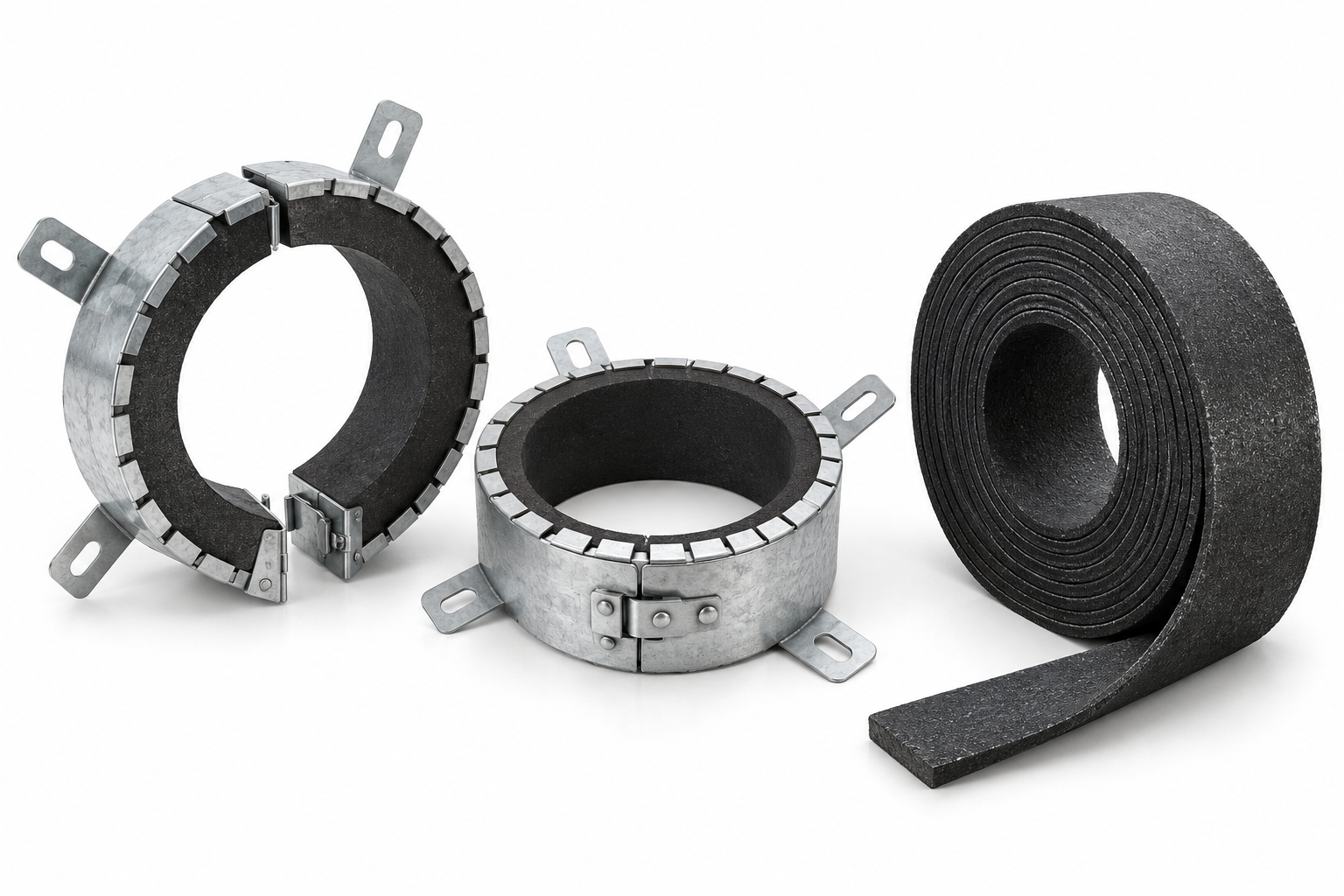 Intumescent pipe collars and a roll of intumescent wrap