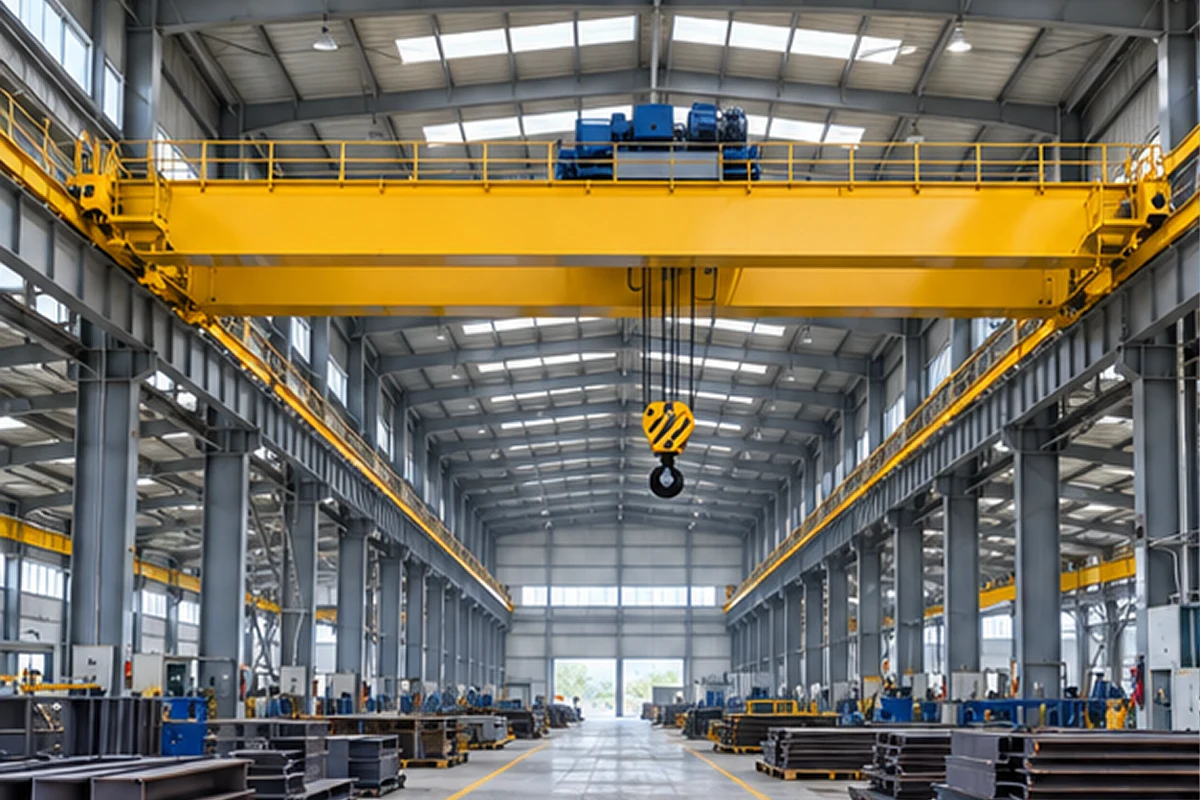 Overhead crane in an industrial production bay