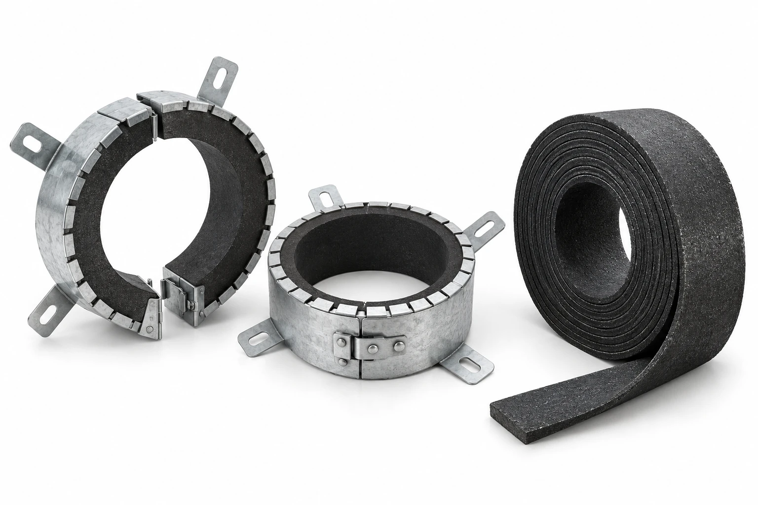 Intumescent pipe collars and a roll of intumescent wrap