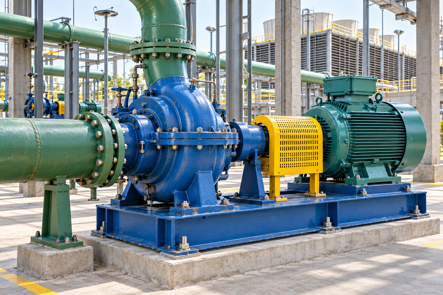 Cooling-water pump connected to painted carbon-steel pipelines
