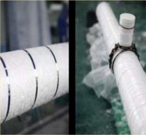 A leaking, corroded line wrapped and re-strengthened in place.