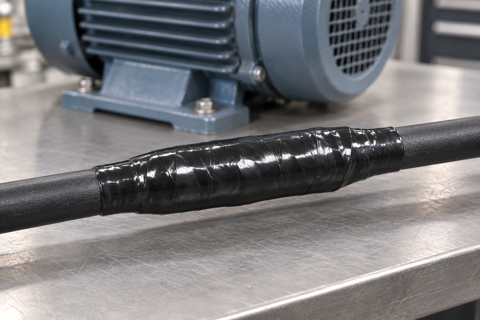 Taped motor-cable joint.