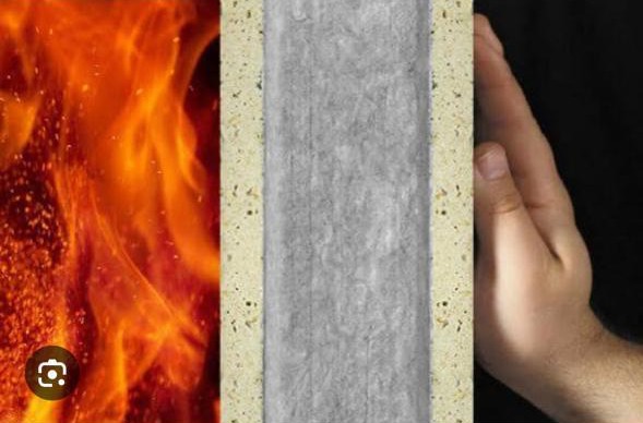 The mineral-wool barrier — fire on one side, safety on the other.