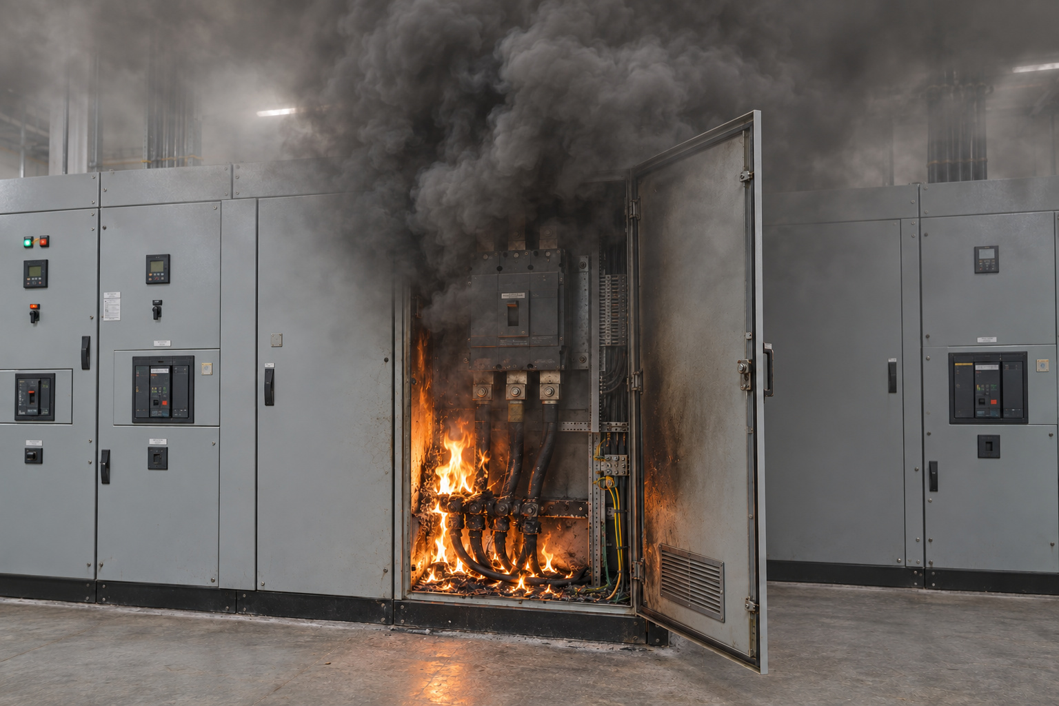 PANEL CATCHES FIRE.