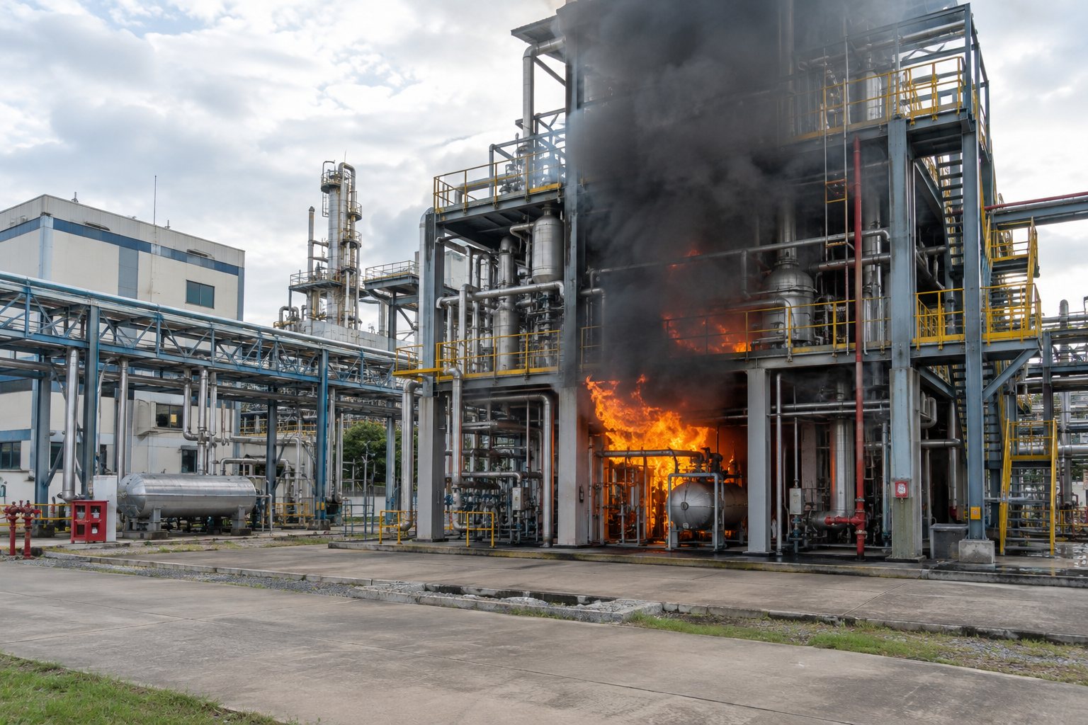 Fire in the process block of a pharmaceutical plant
