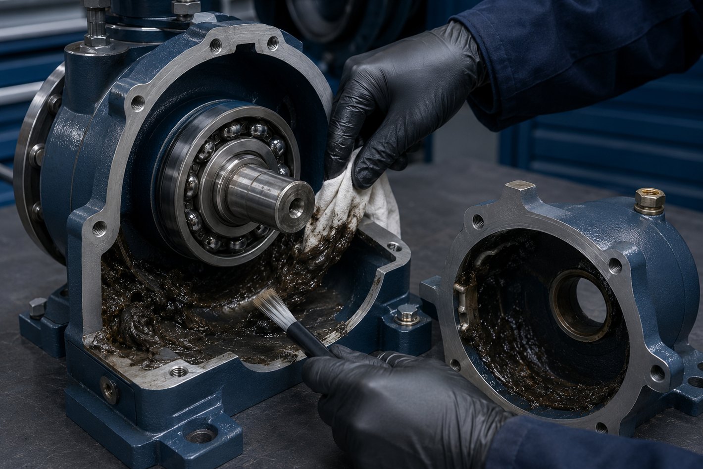 Remove old, water-contaminated grease.