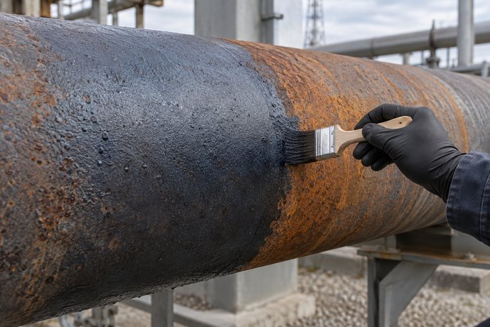 Applying rust converter to a prepared pipe