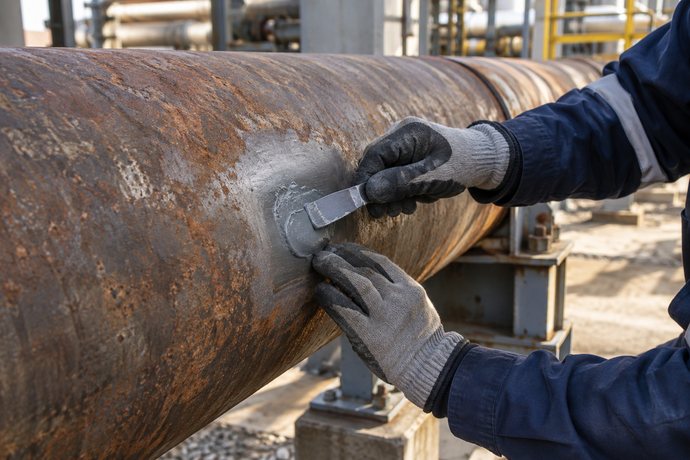 Filling local pits in a rusted pipeline