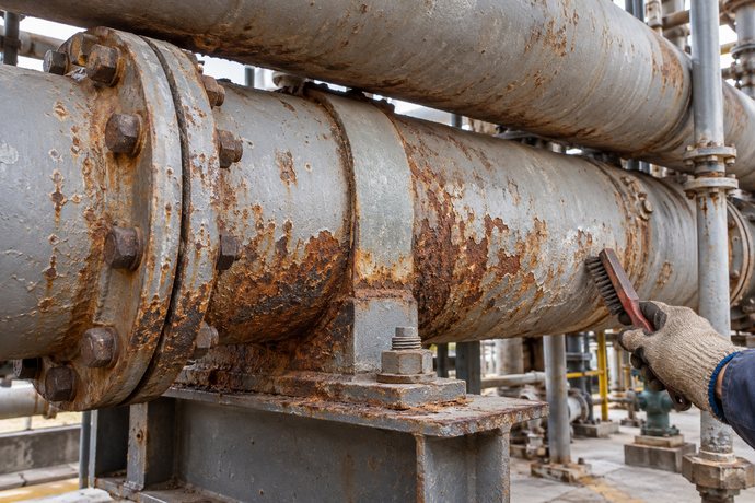 Rust around inaccessible pipe joints and clamps