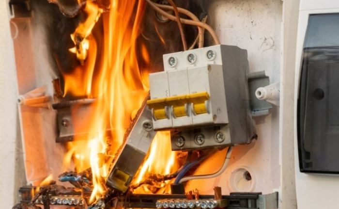 An unprotected panel ablaze - the fire DC 52 prevents.