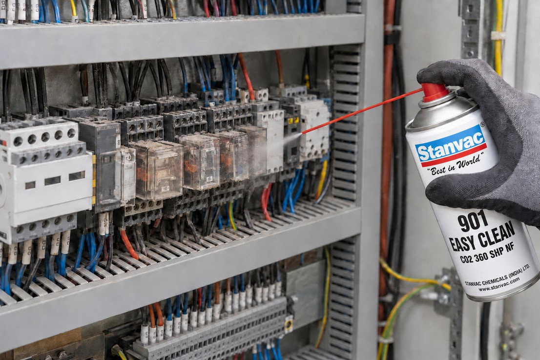 PANEL RELAYS & CONTACTORS: Clean without shutdown. Repel dust and moisture.
