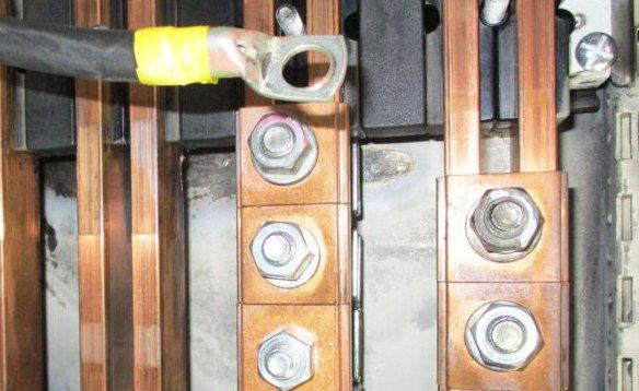 Flashover carbon lifted from copper contacts.