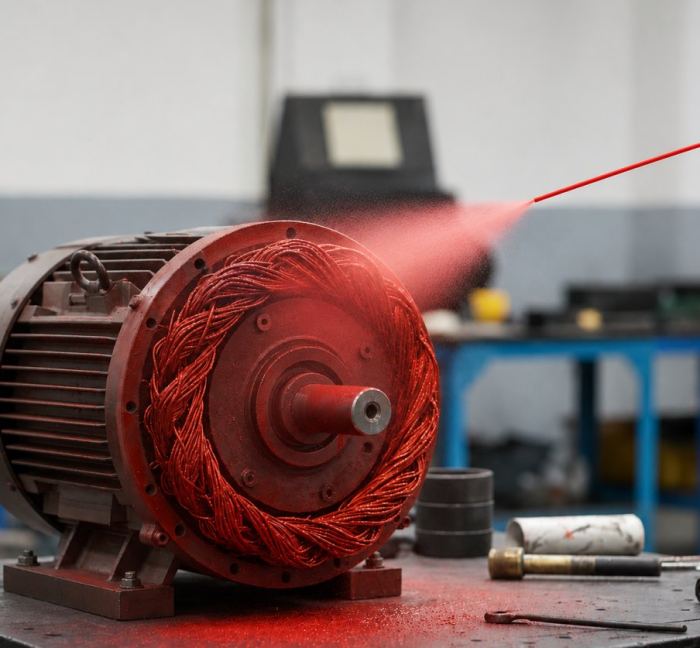 Motor end-turns coated in-situ against moisture.