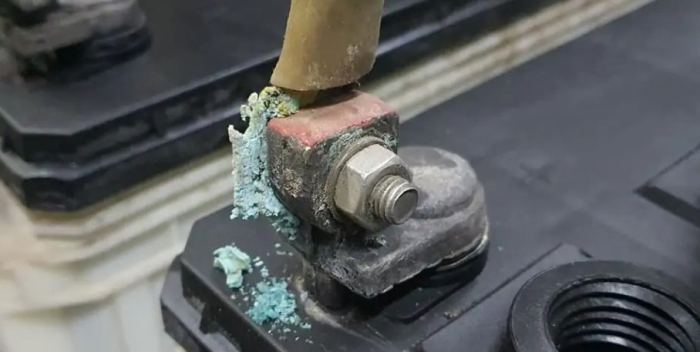 Battery terminals sealed against acid and corrosion.