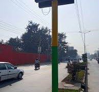 A distribution pole coated and shock-safe to 11 kV.