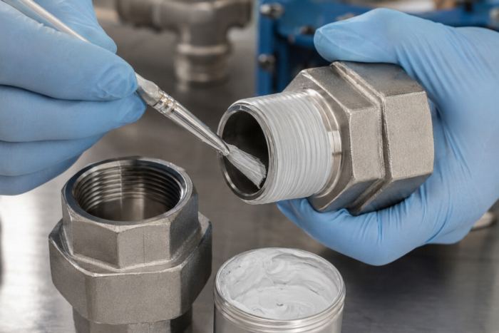 A threaded joint sealed positively, without tape.
