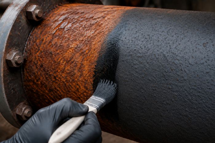 Rust converted to a sealed blue-black film — the proof that it worked.