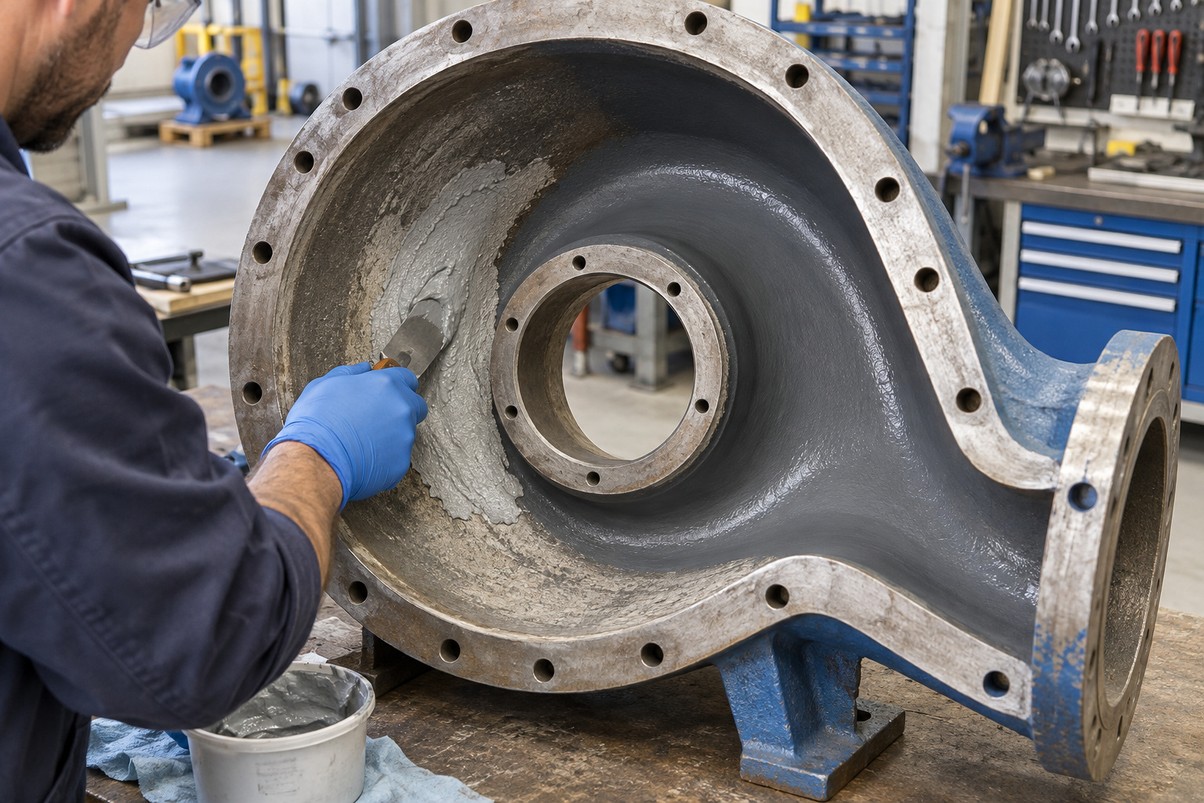 PUMP CASING INTERIORS: Restore worn casings. Resist erosion and abrasion.