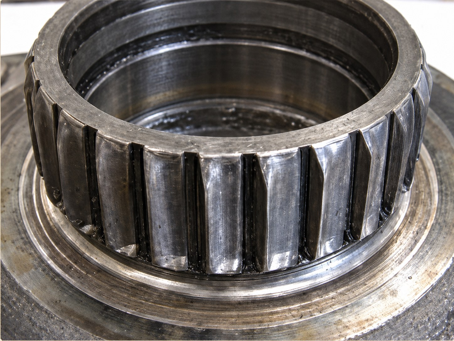 A press-fit bearing race assembled without scouring.
