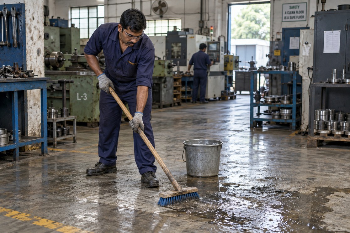INDUSTRIAL FLOORS: One concentrate cleans floors, machinery and parts.