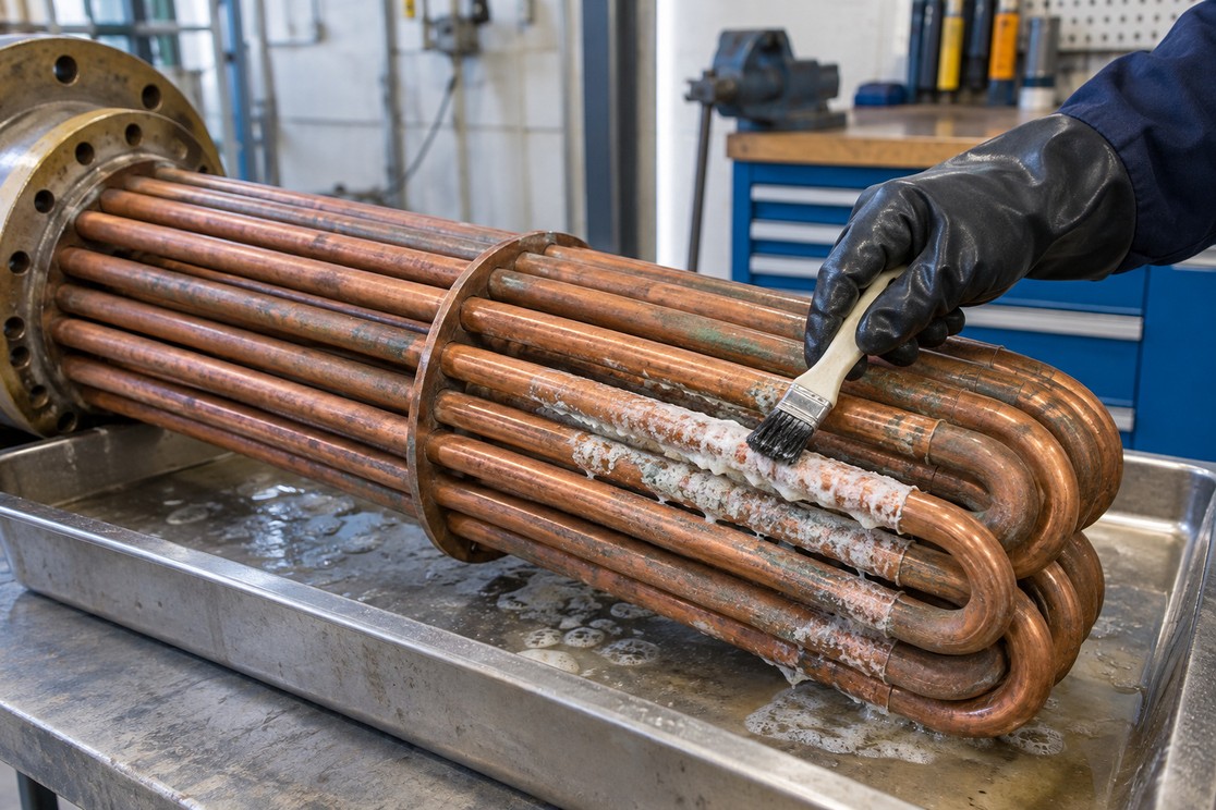 SCALED COPPER TUBES: Faster scale removal. Easy rinsing.