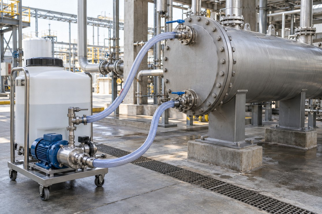 HEAT EXCHANGERS: Remove heavy scale and rust without dismantling equipment.