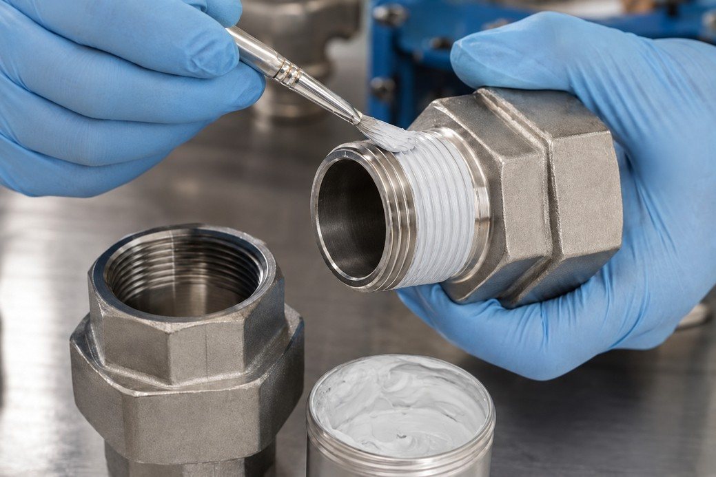 GEWINDEVERBINDUNGEN MIT PTFE-PASTE STATT BAND ABDICHTEN.