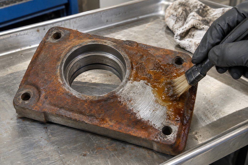 ROST MIT EINEM AUFPINSELBAREN, DAMPFARMEN SÄUREGEL ENTFERNEN.