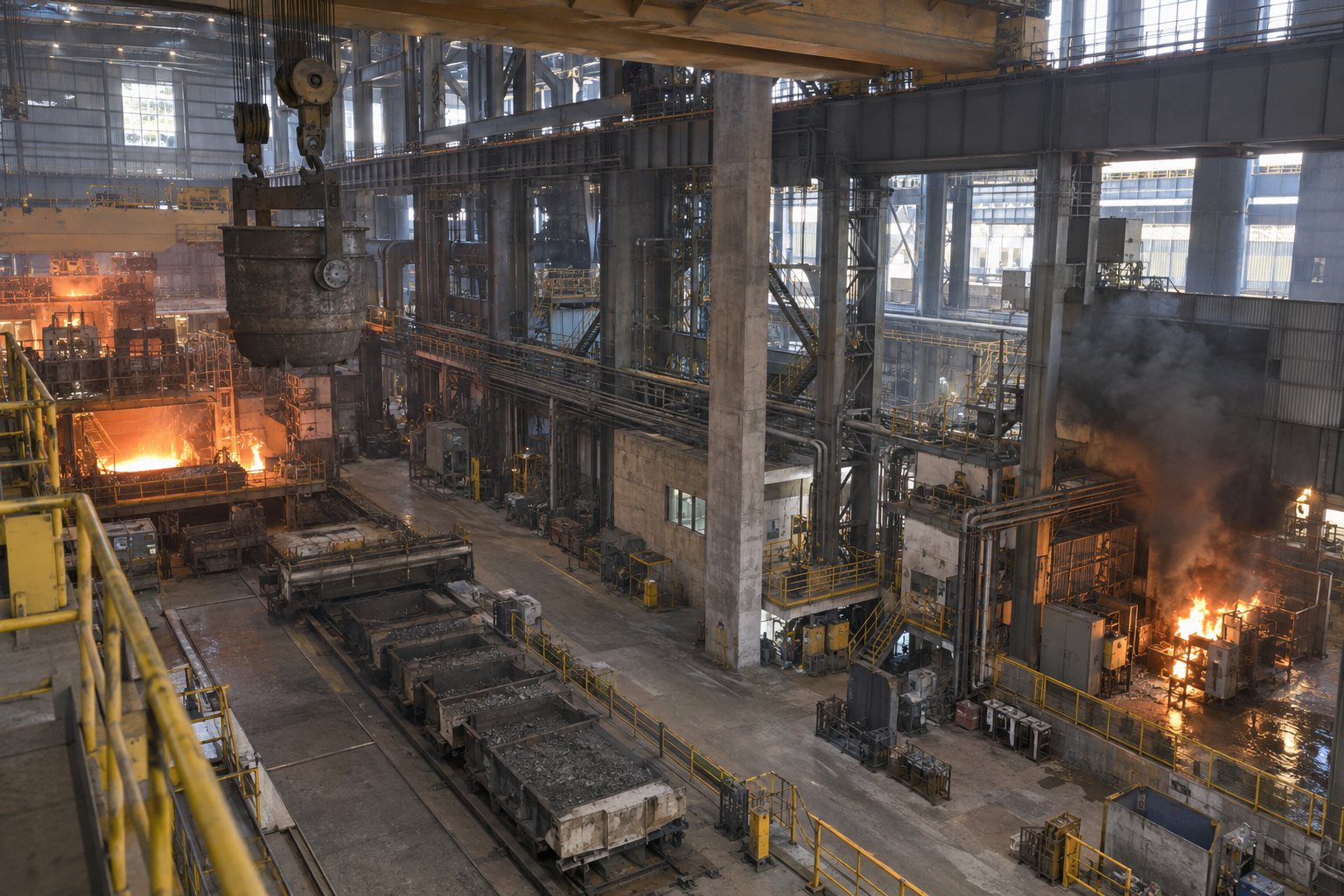 Fire on the shop floor of a steel plant